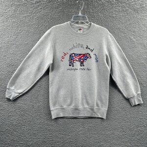 Vintage‎ Michigan Fair Mens Sweatshirt Small Gray Long Sleeve Pullover Patriotic